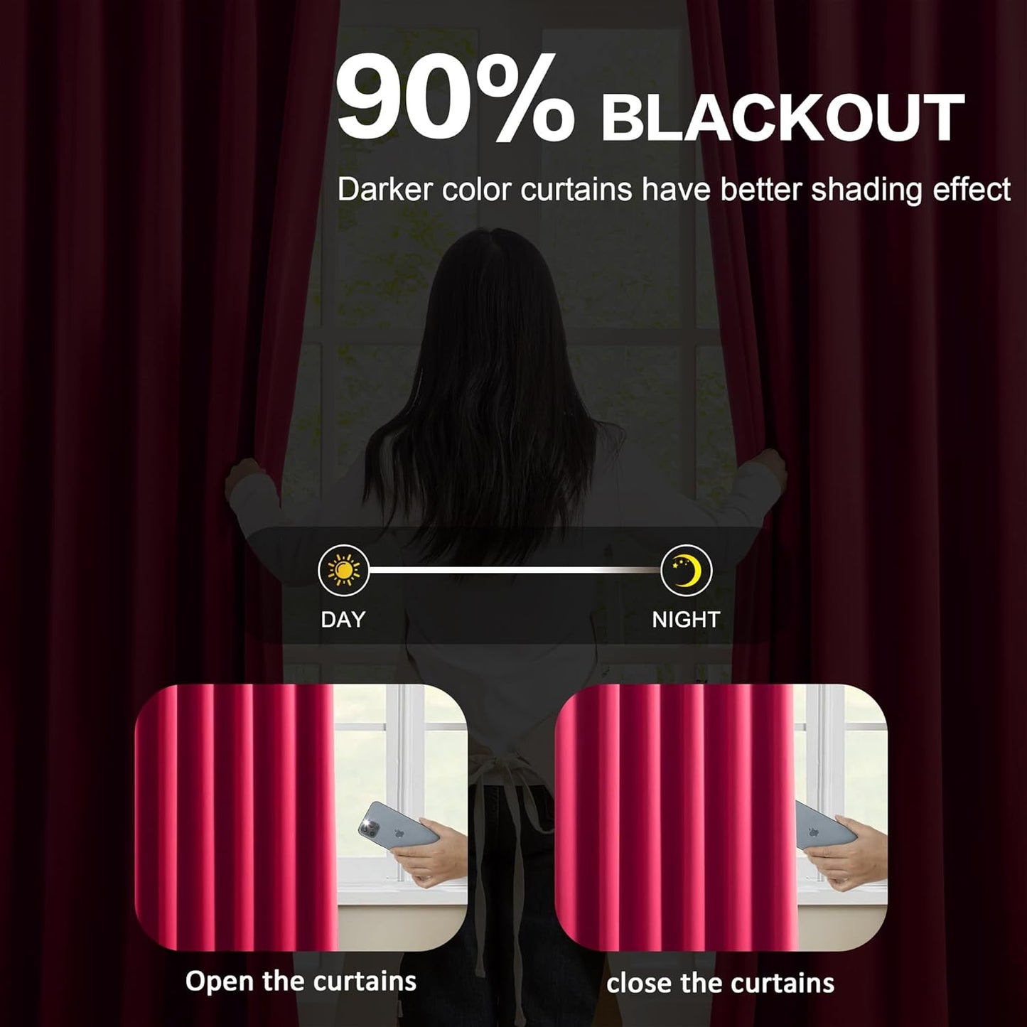 Hot Pink Drapes Room Darkening Curtains, Pinch Pleat with Hooks, Modern Design Light Reducing & Privacy Protection Blackout Window Drapery for Kid's Adult Room(Hot Pink, 2 Panels, W40 x L96)