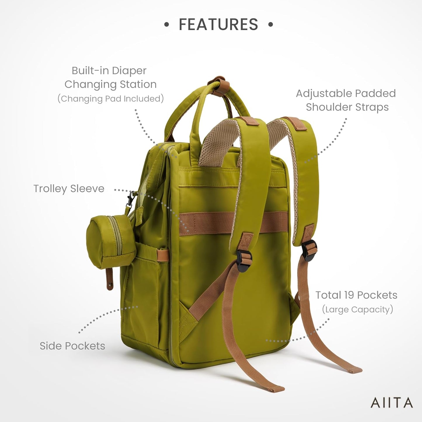 Diaper Bag Backpack, Multifunction Diaper Bag with Changing Station, Stylish Baby Bags, Large Unisex Diaper Backpack for Mom and Dad, Baby Registry Search, Portable Changing Pad – Yellow Green