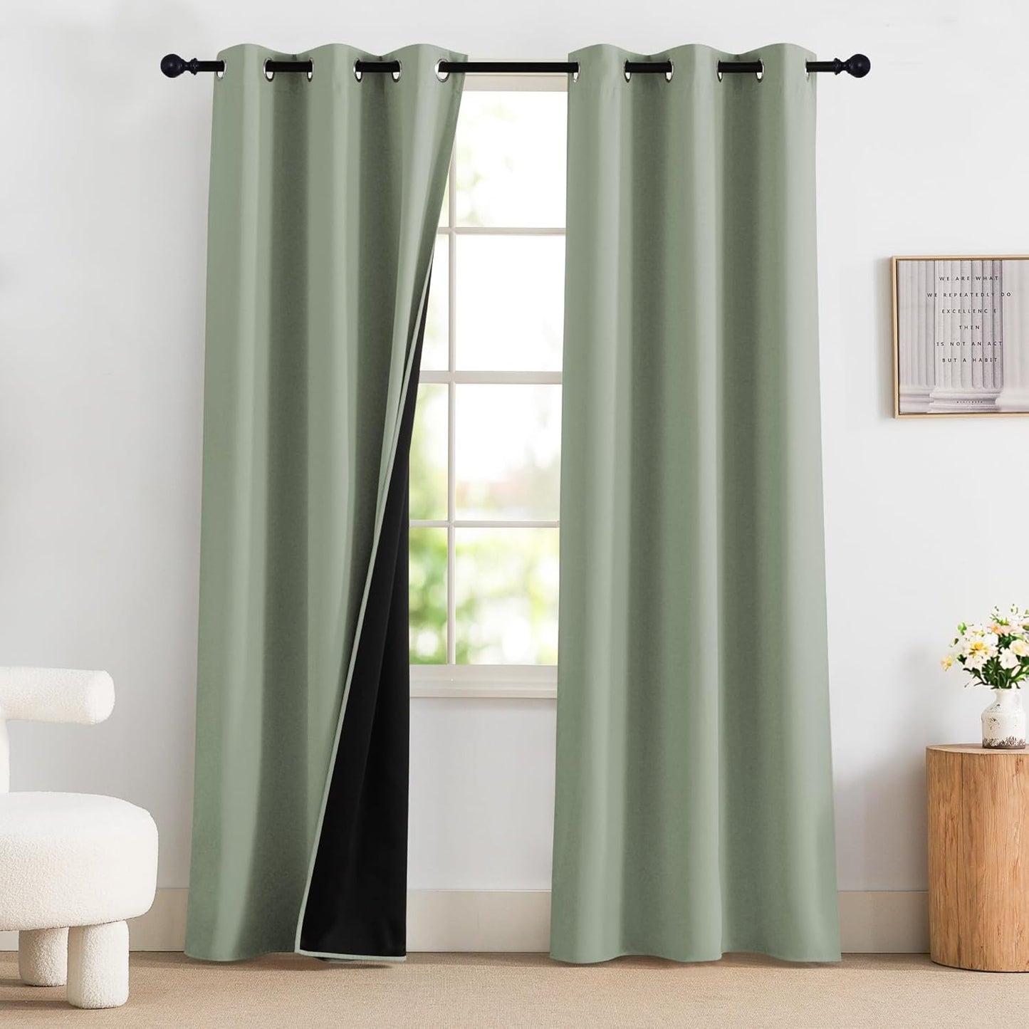 NICETOWN Bedroom Curtains 84 Inches Length, 100% Blackout Drapes Thermal Insulated with Grommet for Living Room Office Privacy Darkening Curtain, 2 Panels, 42 x 84 Inch, Sage Green