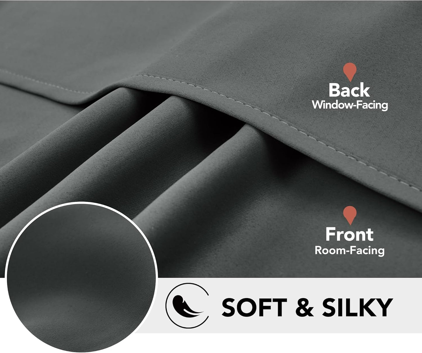 Deconovo Blackout Curtains, Room Darkening Thermal Insulated Window Drapes, Noise Reducing, Grommet Top, 2 Panels 42W x 84L Inch Machine Washable for Bedroom Living Room Nursery Dark Grey