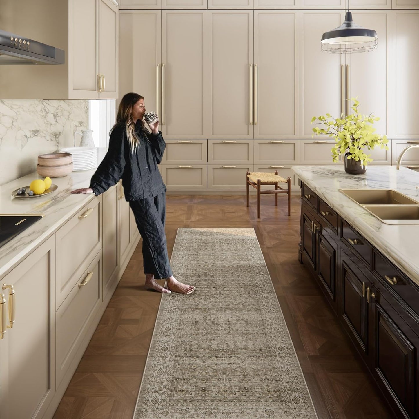 Machine Washable Kitchen Runner Rugs: 2'x10' Hallway Rug Stain Resistant Non Slip Low Pile Soft Carpet Runners for Hallways Indoor Entryway Kitchen Laundry Room Bedroom Bathroom Farmhouse