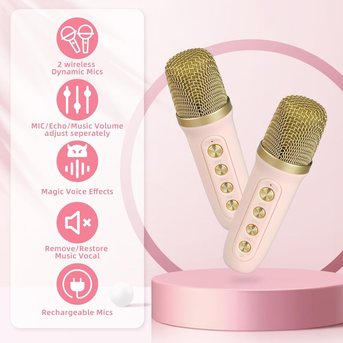 Mini Karaoke Machine for Kids Adult, Portable Bluetooth Karaoke Speaker with 2 Wireless Microphones for Home Party, Great Gifts for Boys and Girls Ages 4, 5, 6, 7, 8,9,10,11, 12+ Years Old