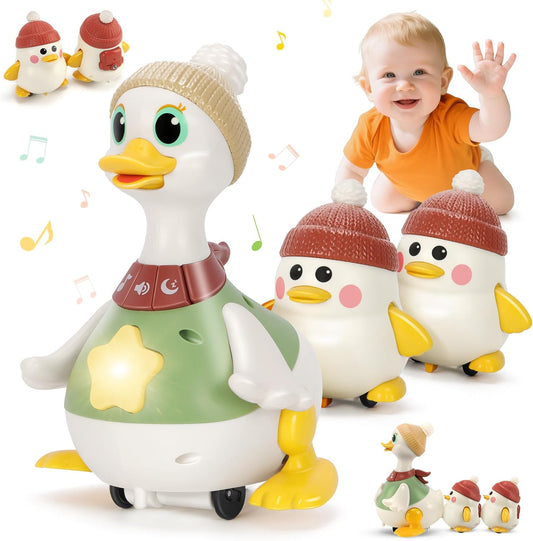 Hestiasko Dancing Duck Toy for Babies 6-36 Months, Musical Crawling & Tummy Time Toy Set with Magnetic, Learning Crawl Interactive Baby Toys for Toddlers 1-3 Birthday Easter Gifts for Boys Girls
