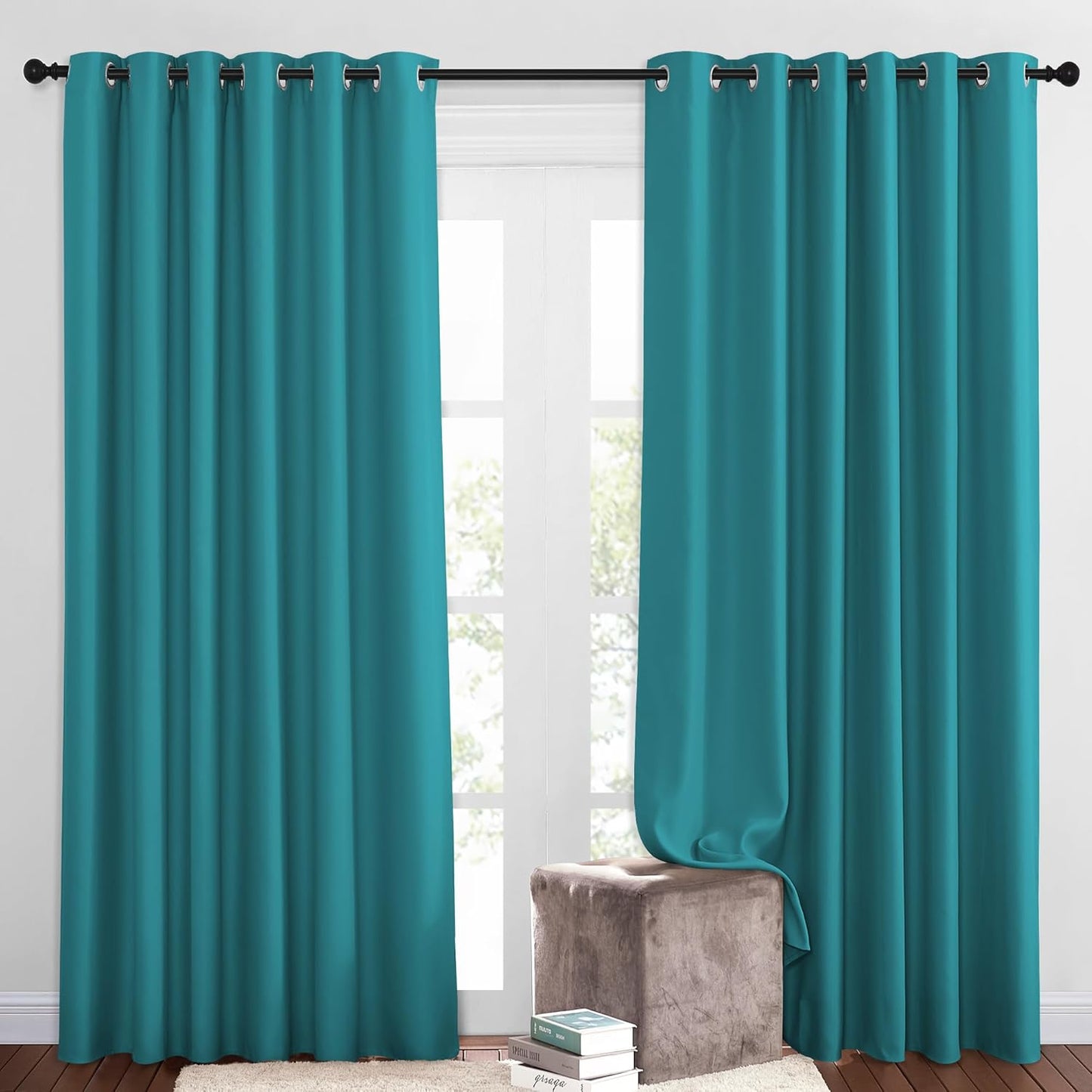 NICETOWN Blackout Curtains and Drapes for Living Room - Thermal Insulated Solid Grommet Top Blackout Panels/Draperies for Kid's Room/Bedroom (Peacock Teal, 1 Pair, 80 x 84 Inch)