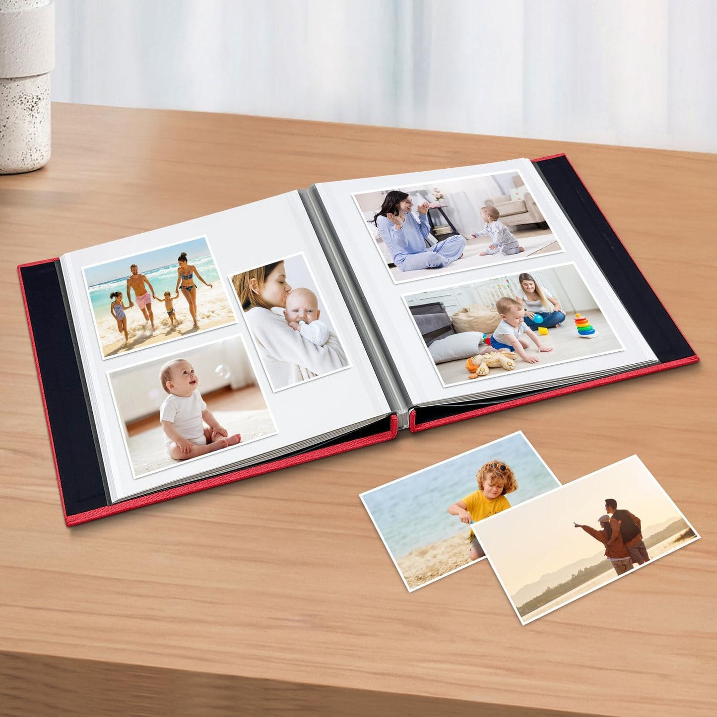 Large Photo Album Self Adhesive Scrapbook Album for 4×6 8×10 Pictures DIY Magnetic Linen Cover Album 40 Pages for Family Wedding Gifts with Metal Pen and Plastic Board