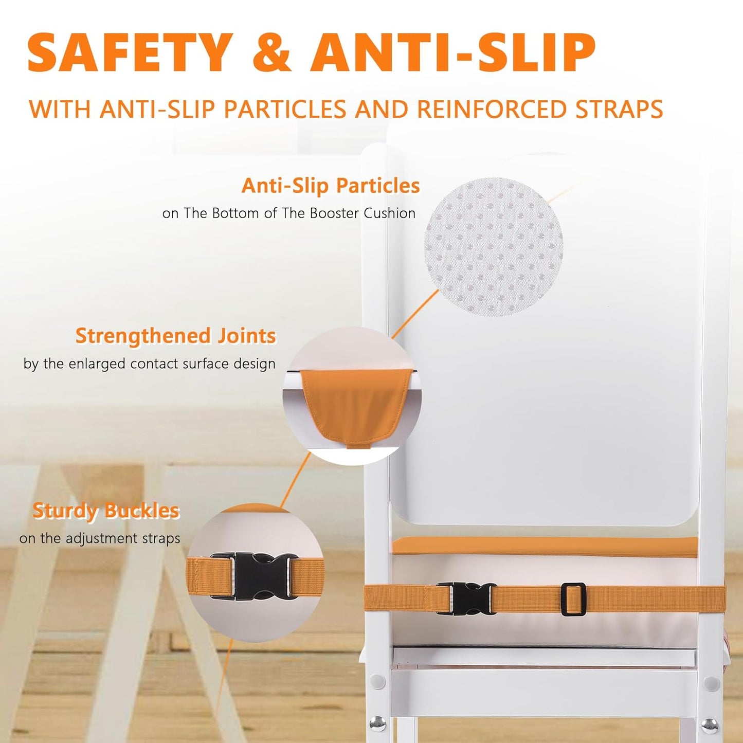 Booster Seat for Kitchen Chair with Adjustable Straps, Toddler Booster Seats for Dining Table Portable for Travel Camping Eating, Booster Cushion for Table for Baby Child Infant Kid Boy Girl