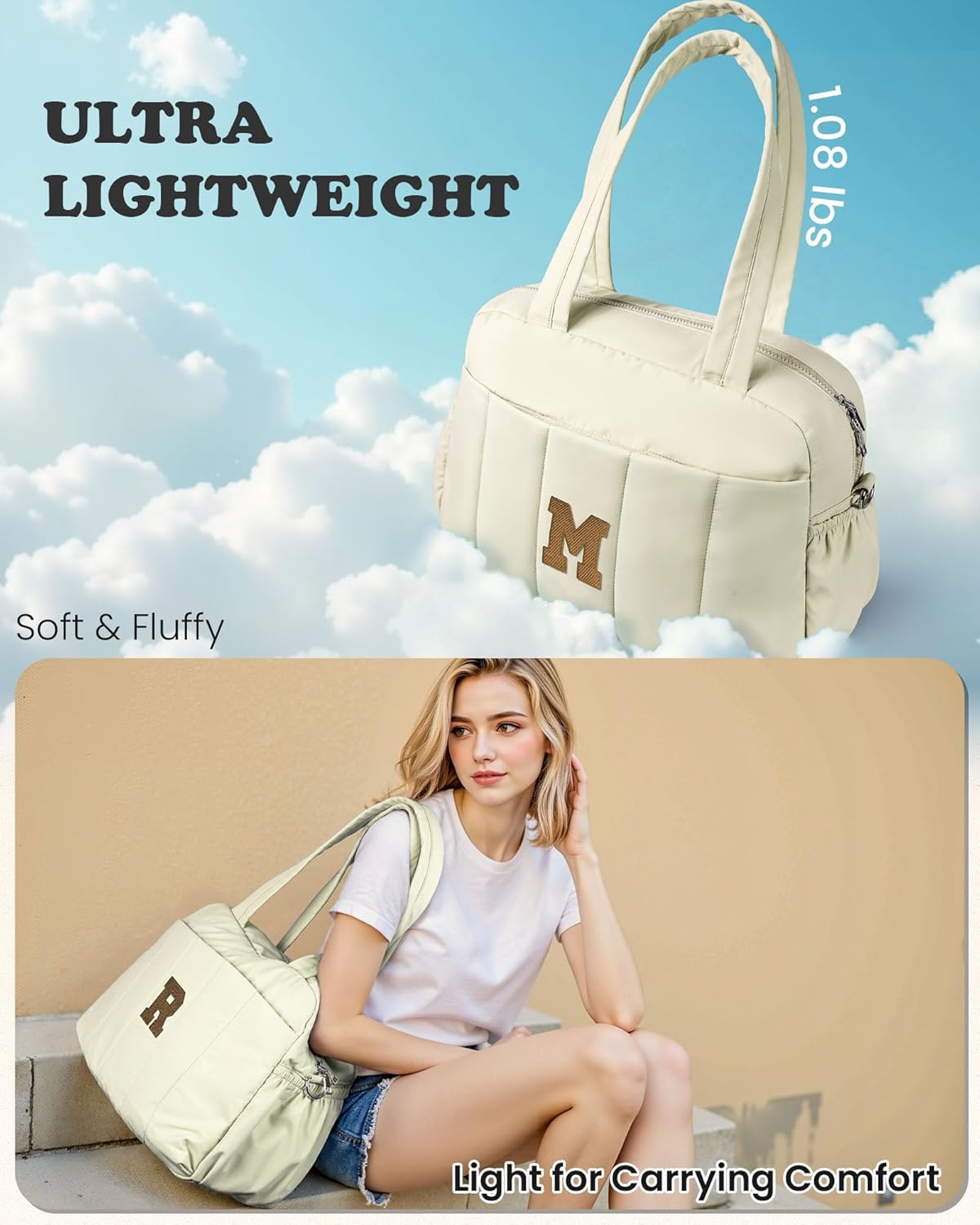 Duffle Bag for Travel Women, Travel Bags，Party Gifts-Initial Overnight Bag with Wet Pocket，Lightweight Weekender Bags Personalized Gym Tote with Makeup Pouch