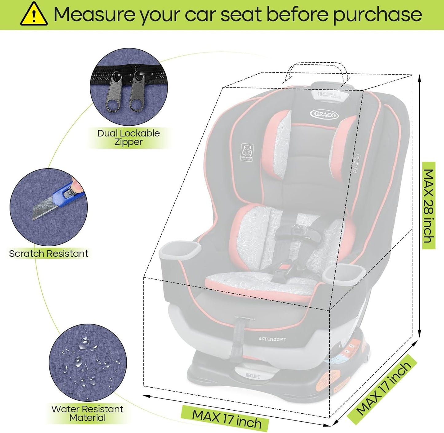 Padded Car Seat Travel Bag for Airplane, Heavy Duty Backpack for Air Travel, Water-Resistant Carrier with Shoulder Strap, Fits Most Car Seats (Blue+Black)