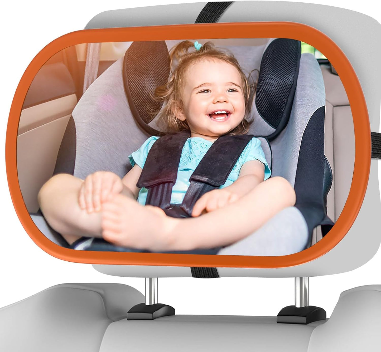 Baby Car Mirror, Safety Car Seat Mirror for Rear Facing Infant, Clear Wide View, 360°Rotation, Easily Observe the Baby Move, Secure, Shatterproof, Crash Tested and Certified(Orange)