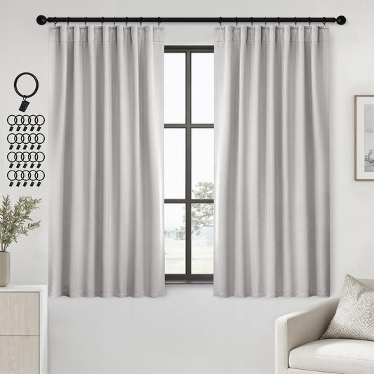 ANRODUO Back Tab Blackout Curtains for Bedroom Living Room, Rod Pocket Pinch Pleated Thermal Insulated Room Darkening Curtains 54 Inches Long 2 Panels, Greyish White, 42 x 54 Inch