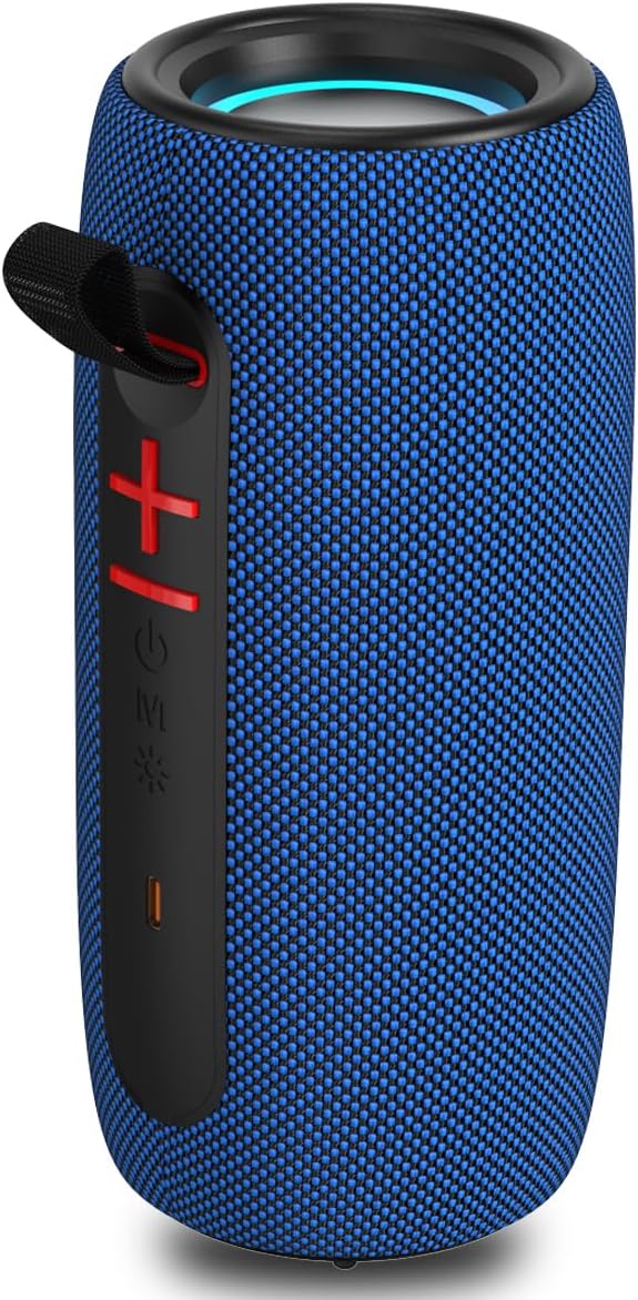 Wireless Portable Bluetooth Speaker: IPX6 Waterproof Audio,fm Radio,USB/AUX/SD Card Play,LEDlights,TWS interconnected Stereo,Outdoor/Travel/Camping/Bike/Family/Party（Blue）
