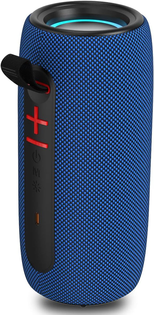 Wireless Portable Bluetooth Speaker: IPX6 Waterproof Audio,fm Radio,USB/AUX/SD Card Play,LEDlights,TWS interconnected Stereo,Outdoor/Travel/Camping/Bike/Family/Party（Blue）