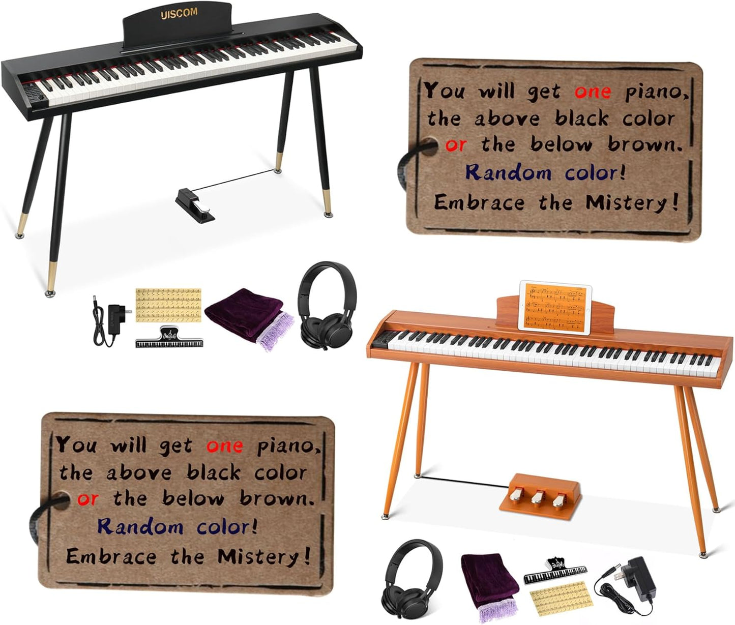 Digital Piano Keyboard 88 Key Semi-Weighted for Beginners,Full Size Electric Piano with Stand,Triple Pedal,Adapter,Sheet Music Stand,Headphone,USB-MIDI Compatible,Wood Brown or black