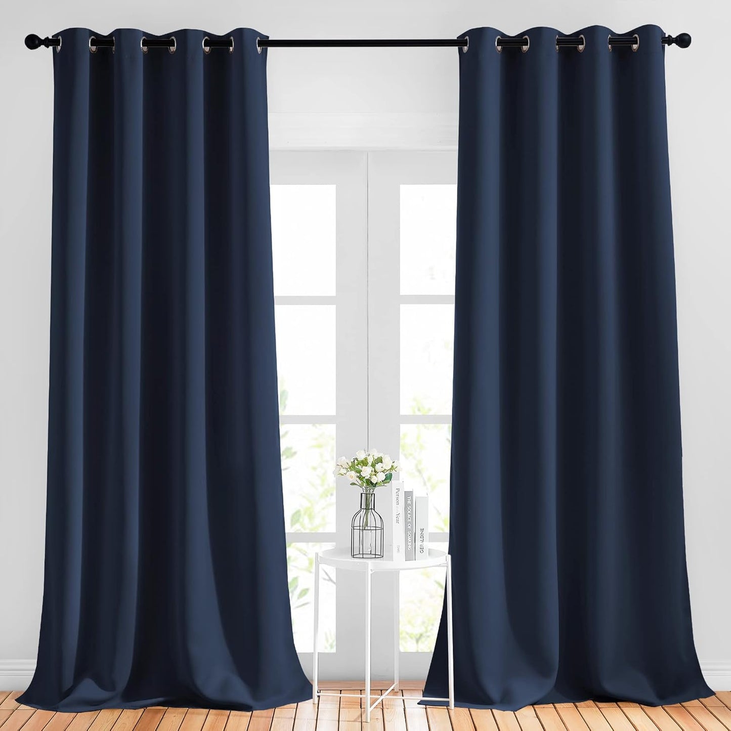 NICETOWN Window Drapes Long Curtains - (52 inches Wide x 108 inches Long, Navy, 2 Pieces) Living Room Panels Grommet Top Window Treatment for Hall & Guest Room