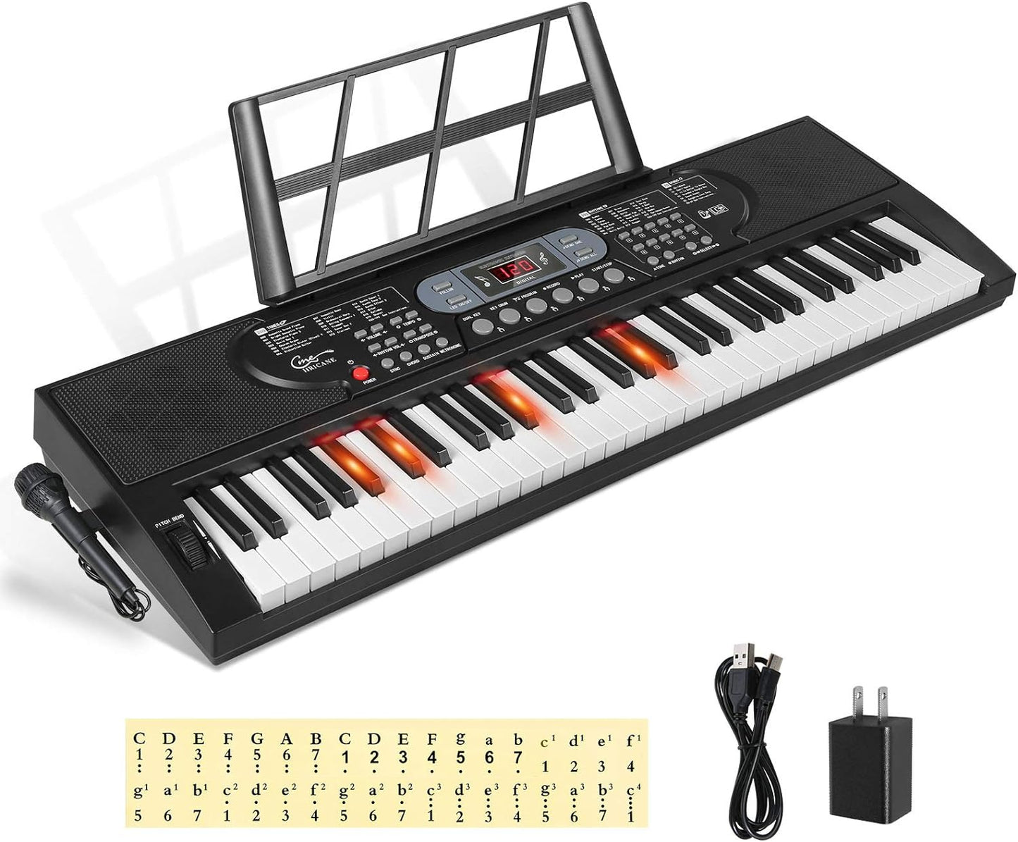 Hricane Keyboard Piano Lighted Keys for Beginner Adults Teens Kids, 61 Key Electronic Music Keyboard with Teaching Modes Powered by USB or Battery with LCD Display Microphone Headphone Jack