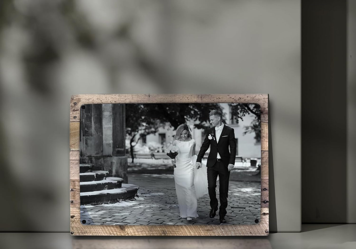 MUNDAZE Custom Portrait Metal Print on Reclaimed Wood Pallet Frame – Personalized Family Photo Gift – Glossy Aluminum Wall Art Keepsake – Made and Shipped in USA (12 x 8)