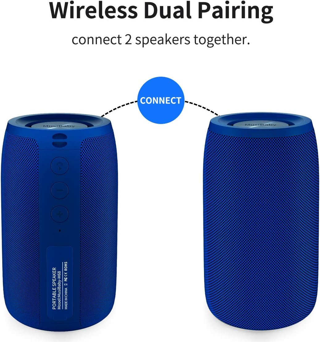 Bluetooth Speaker,MusiBaby Wireless,Waterproof,Outdoor,Portable Speaker,Dual Pairing,Loud Stereo,Booming Bass,24H Playtime Wireless Speakers for Home,iPhone,Party,Gifts(Blue)