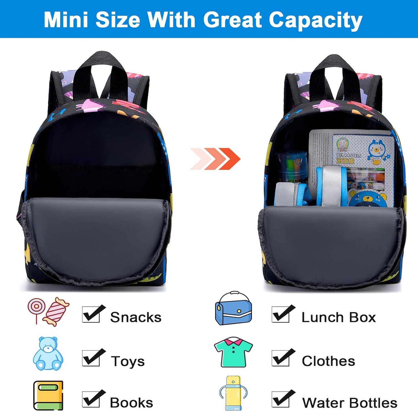 Accmor Toddler Backpack Leash with Anti Lost Wrist Link, Cute Mini Child Walking Harnesses Keep Kids Close Back Pack Rope Tether Rein for Baby Boys (Black/Dino)