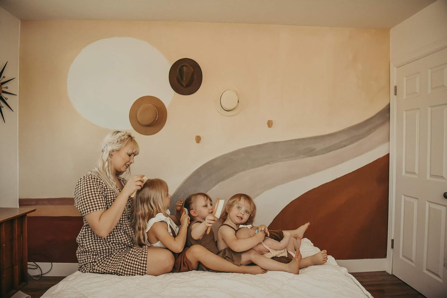 4 Piece Wooden Baby Hair Brush and Comb Set for Newborns & Toddlers in Chic Gift Box - Ultra Soft Natural Goat Hair and Wood Baby Brush Set Prevents Cradle Cap - Perfect Registry Gift (Blue)