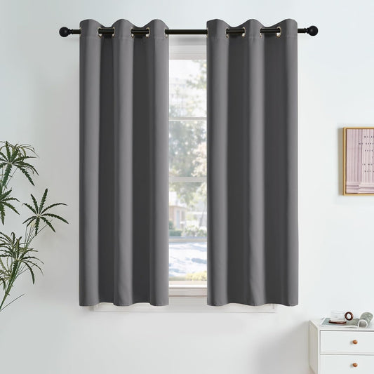 NICETOWN Light Blocking Grey Curtains 63 Inch Length 2 Panels for Living Room, Bedroom, Office Thermal Insulated Blackout Drapes Solid Grommet Noise Reducing Window Curtains, W40