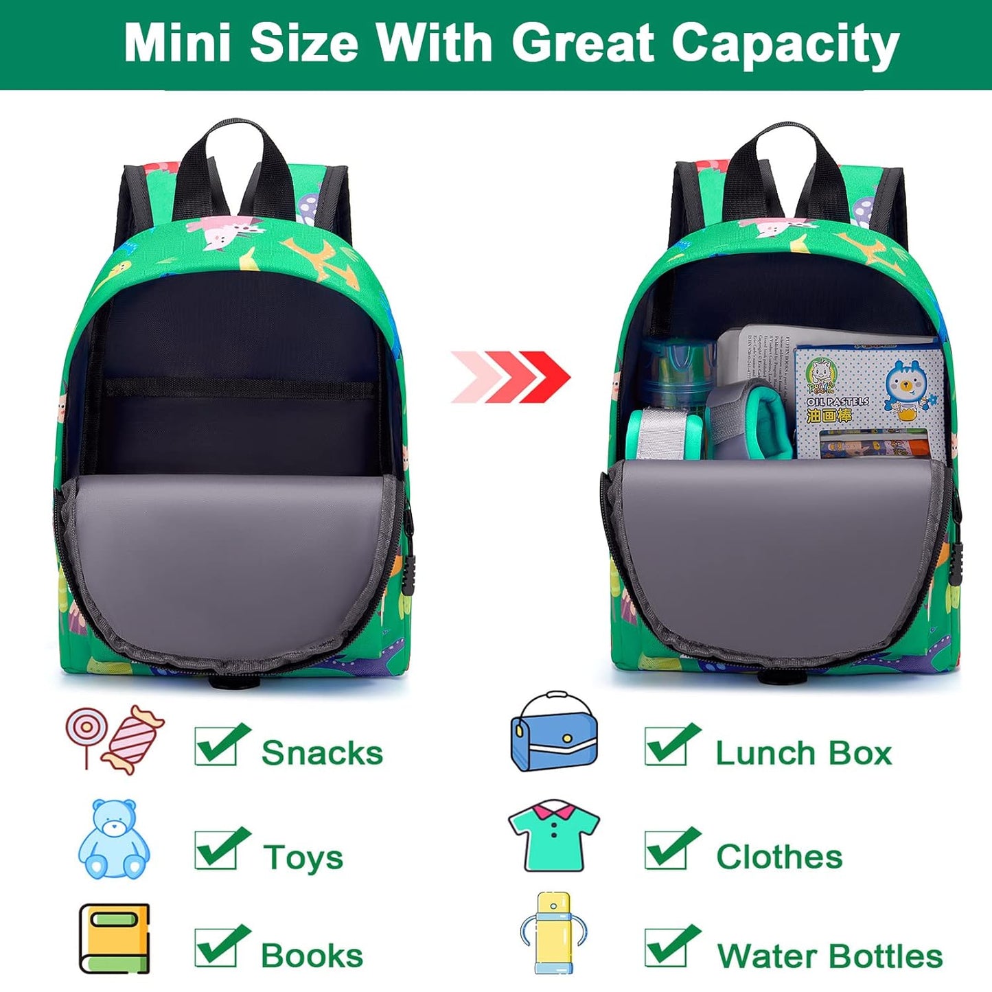 Accmor Toddler Backpack Leash with Anti Lost Wrist Link, Cute Mini Child Walking Harnesses Keep Kids Close Back Pack Rope Tether Rein for Baby Boys (Green/Dino)