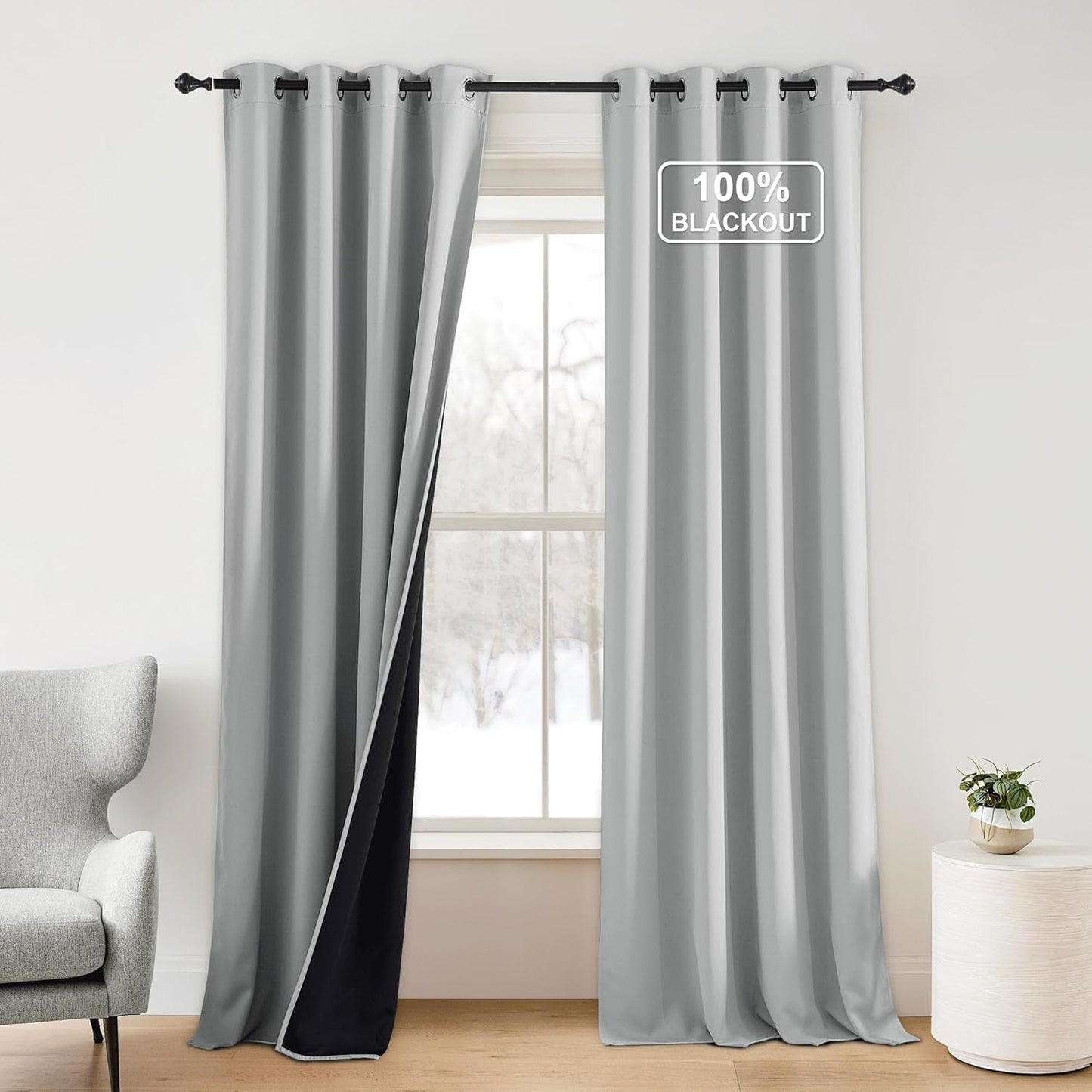 NICETOWN Plylux Blackout Curtains 84 inch Long 2 Panels for Bedroom, Grommet Thermal Insulated Room Darkening Curtains for Living Room Sliding Door Curtians for Patio Glass Door, 52 x 84, Dove Gray