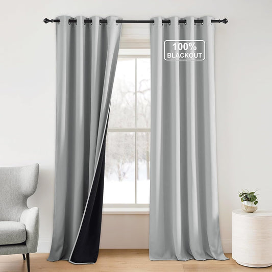 NICETOWN Plylux Blackout Curtains 84 inch Long 2 Panels for Bedroom, Grommet Thermal Insulated Room Darkening Curtains for Living Room Sliding Door Curtians for Patio Glass Door, 52 x 84, Dove Gray