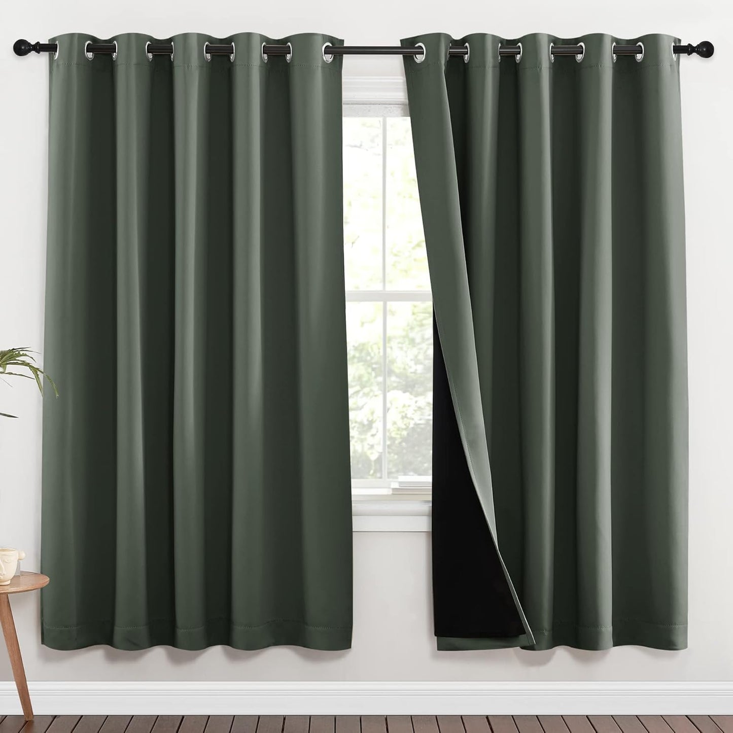 NICETOWN 100% Blackout Window Curtain Panels, Full Light Blocking Drapes with Black Liner for Nursery, 72-inch Drop Thermal Insulated Draperies (Dark Mallard, 2 Pieces, 70-inch Wide Per Panel)