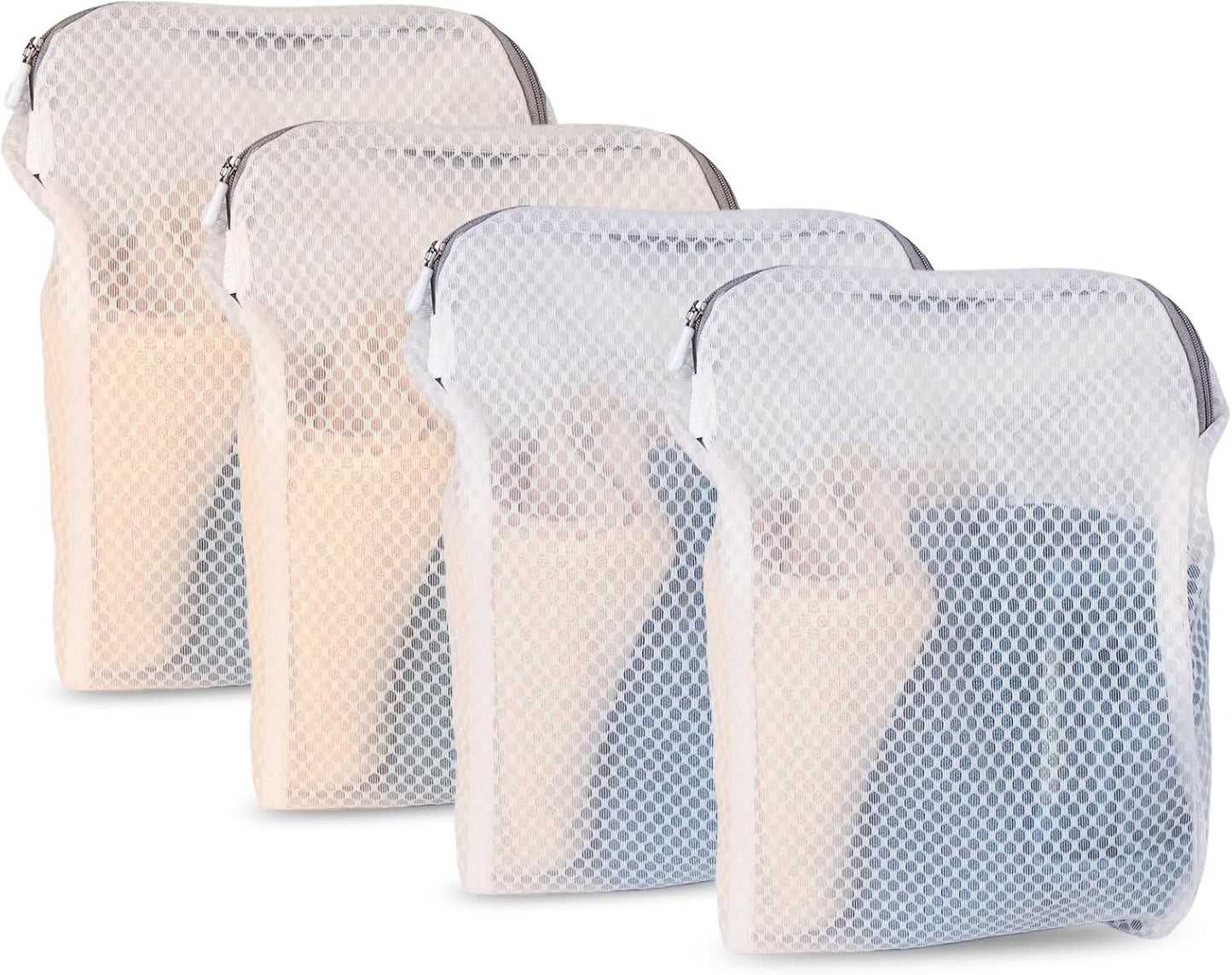 4 Pack Mesh Laundry Bag Mesh Laundry Bags Laundry with Handle for Washing Socks, Baby Items, Lingerie, Travel Garments (WHITE, 4)