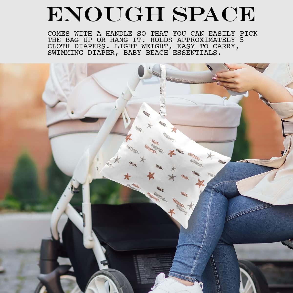 Wet Bag, Wet Dry Bag, Wet Bag for Swimsuit, Travel, Beach, Pool, Diapers, Dirty Yoga Gym Clothes, Makeup Bag, Waterproof Reusable Beach Bag Ocean Decor Starfish Sea Horse Anchor