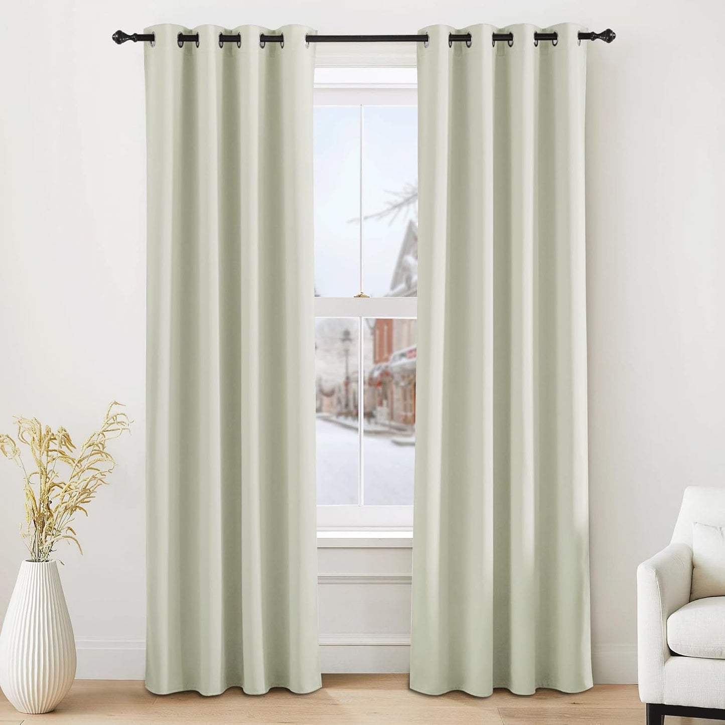 NICETOWN Farmhouse Blackout Curtains 84 Inch Length for Living Room, Grommet Thermal Insulated Window Treatment Drapes for Bedroom, Light Beige Plylux Curtains for Patio Glass Door, 1 Pair, 52 X 84