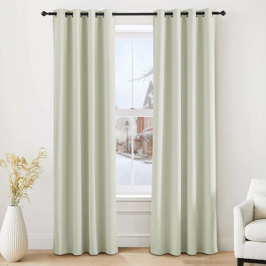 NICETOWN Farmhouse Blackout Curtains 84 Inch Length for Living Room, Grommet Thermal Insulated Window Treatment Drapes for Bedroom, Light Beige Plylux Curtains for Patio Glass Door, 1 Pair, 52 X 84