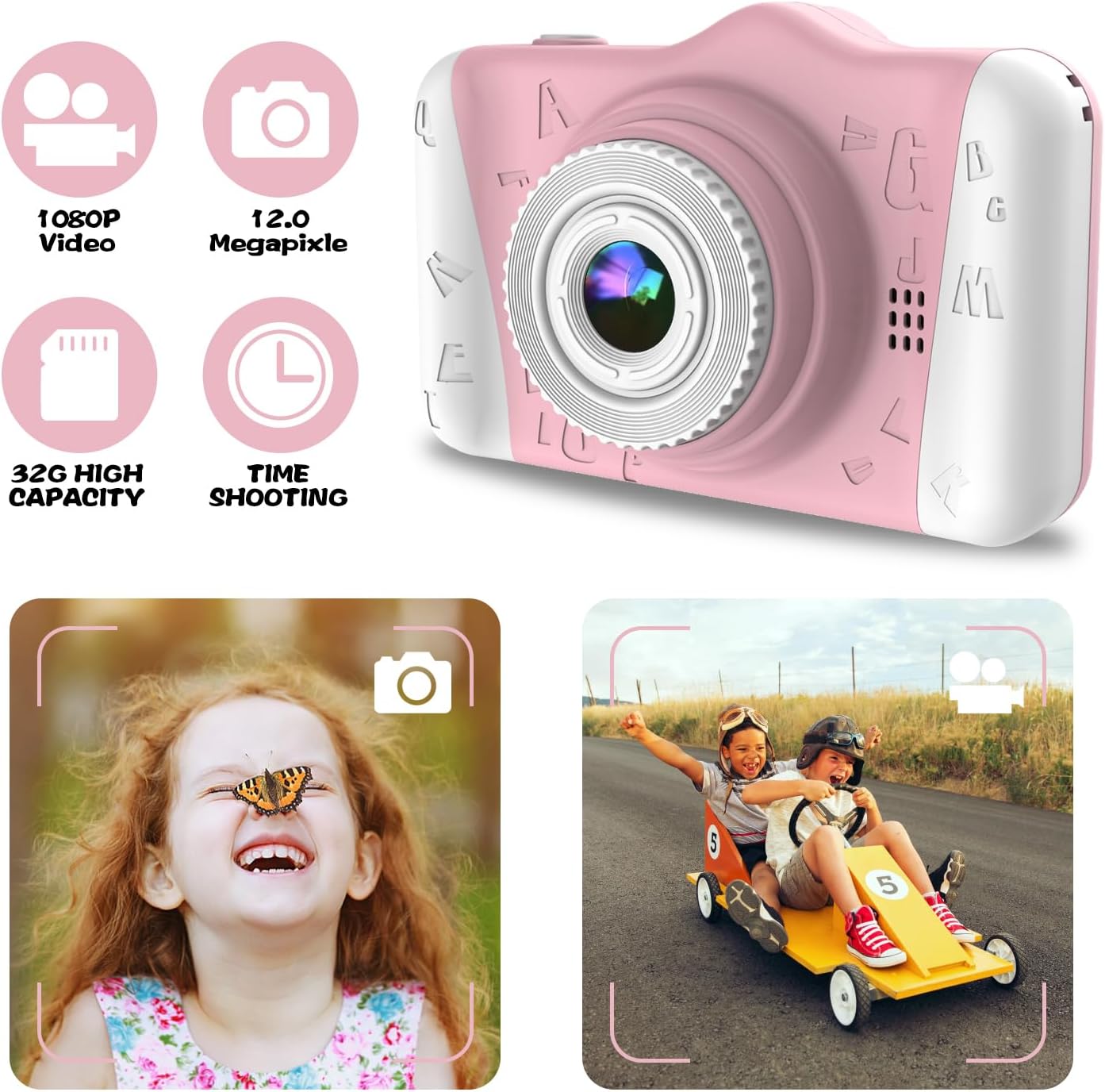 Kids Digital Camera, 12MP Children's Camera for Boys and Girls, 1080P Rechargeable Camera for Kids with 32GB TF Card, USB Charging 8X Zoom No Games.