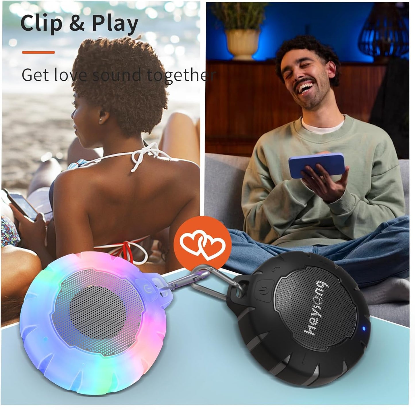 HEYSONG Waterproof Shower Bluetooth Speaker, Durable & Portable with Clear Sound, Ideal for Shower, Pool, Beach & Kayaking – Great Gift for All Ages