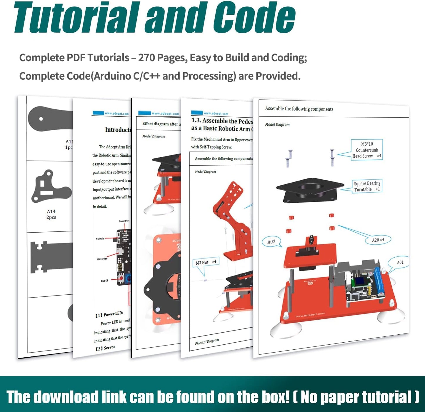 Adeept 5DOF Robotic Arm Kit Compatible with Arduino IDE, Programmable DIY Coding STEM Educational 5 Axis Build Robot Arm,Robot Starter Kit with OLED Display Processing Code and Tutorials - Wooden