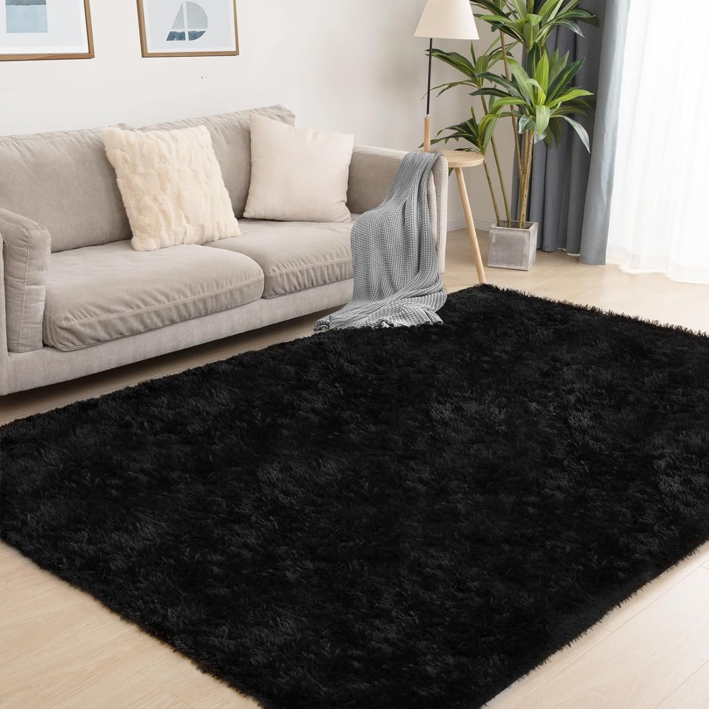 Black Rug, 8x10 Area Rugs for Living Room, Soft Plush Area Rugs for Bedroom, Non-Slip Indoor Carpet for Nursery, Study Room, Kids Room, Room Decor