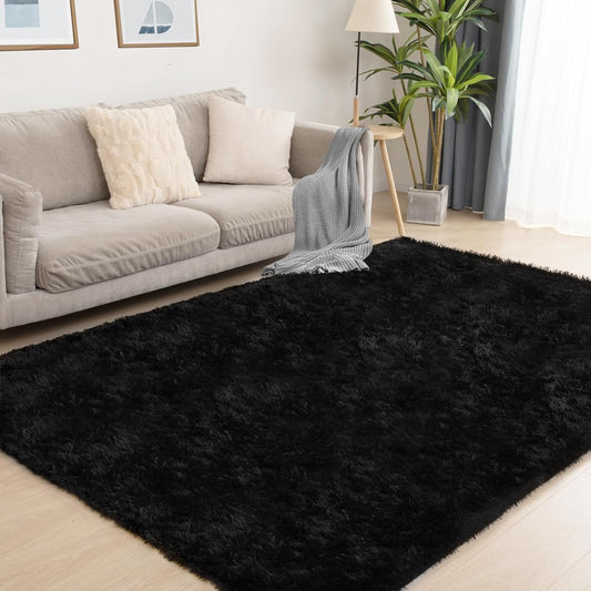Black Rug, 8x10 Area Rugs for Living Room, Soft Plush Area Rugs for Bedroom, Non-Slip Indoor Carpet for Nursery, Study Room, Kids Room, Room Decor