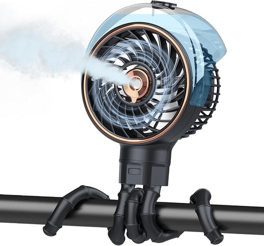 Ausic Stroller Fan with Mist, 100ml Misting Portable Fan for Stroller, Safe Baby Fans with Detachable Tripod, Baby Essentials, Clip on Fans for Crib, Treadmill, Car Seat, Outdoor, Beach, Golf Cart
