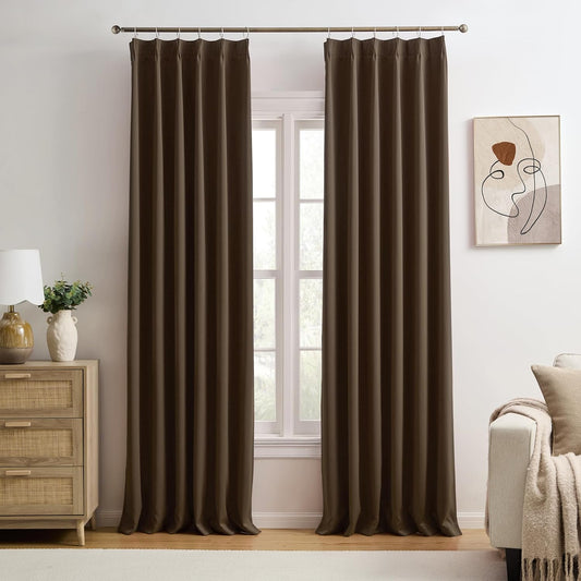 Chocolate Brown Espresso Pinch Pleated Blackout Curtains 102 Inches Long,Thermal Insulated Pinch Pleats Window Curtains Panels Drapery for Bedroom, Living Room,Office, 40" W x 102" L, Set of 2