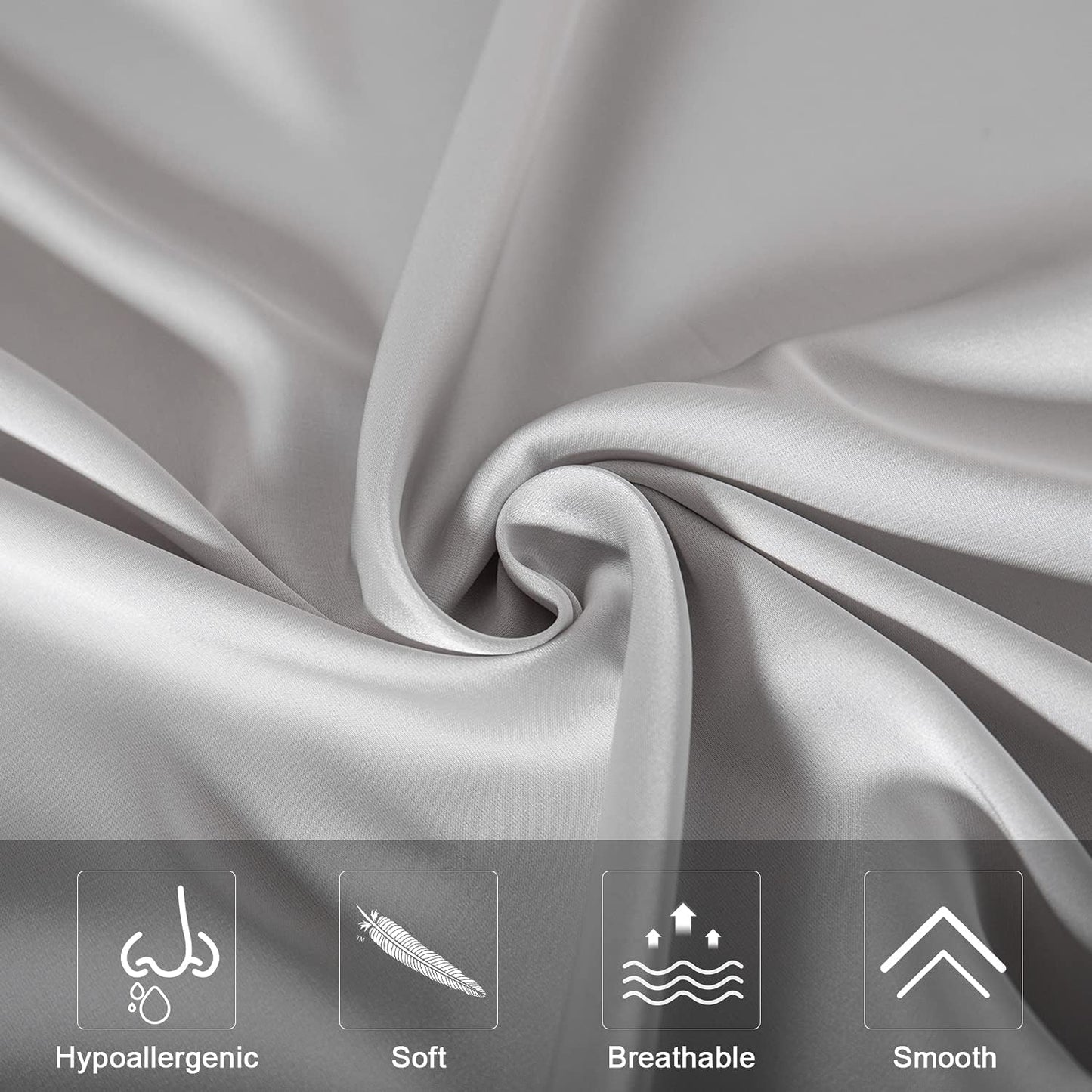 SIYUAN Silk Light Gray Pillowcase, Standard Size, Temperature Regulator, Beauty Anti-Aging, Hidden Zipper
