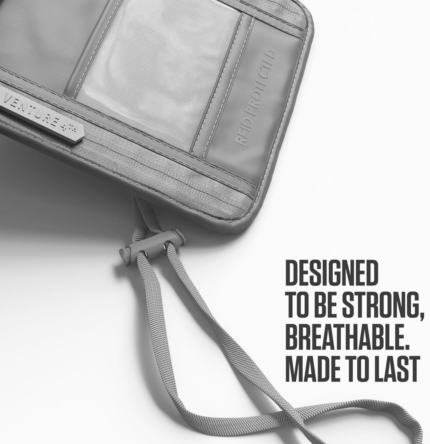 VENTURE 4TH Passport Holder Neck Wallet with RFID Blocking Nylon Lining - Hidden Neck Pouch for Travel (Sleek Silver)