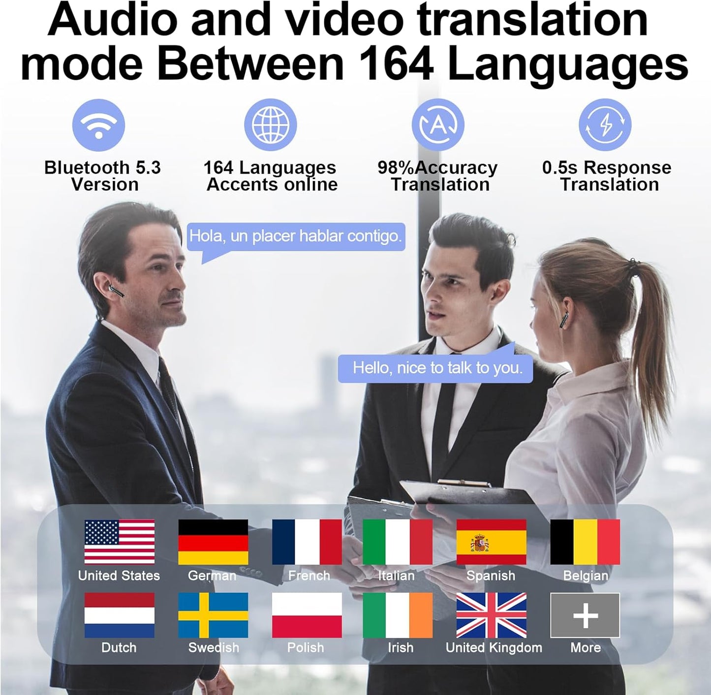 AI Translation Earbuds Real Time with Audio and Video Calls, 3-in-1 Language Translator Earbuds Support 164 Languages and 7 Translation Modes, 32H Buletooth 5.3 Headphones with Mic Translating Device