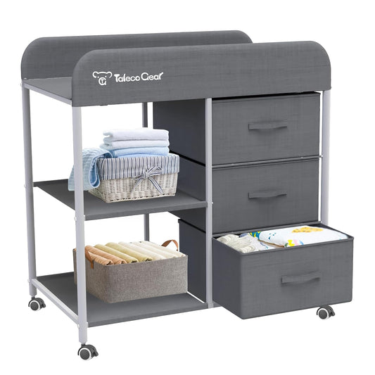 Baby Changing Table, Portable Changing Table, Diaper Changing Station with Waterproof Pad, Changing Table Dresser with 3 Storage Baskets, Mobile Nursery Organizer for Newborn Essentials