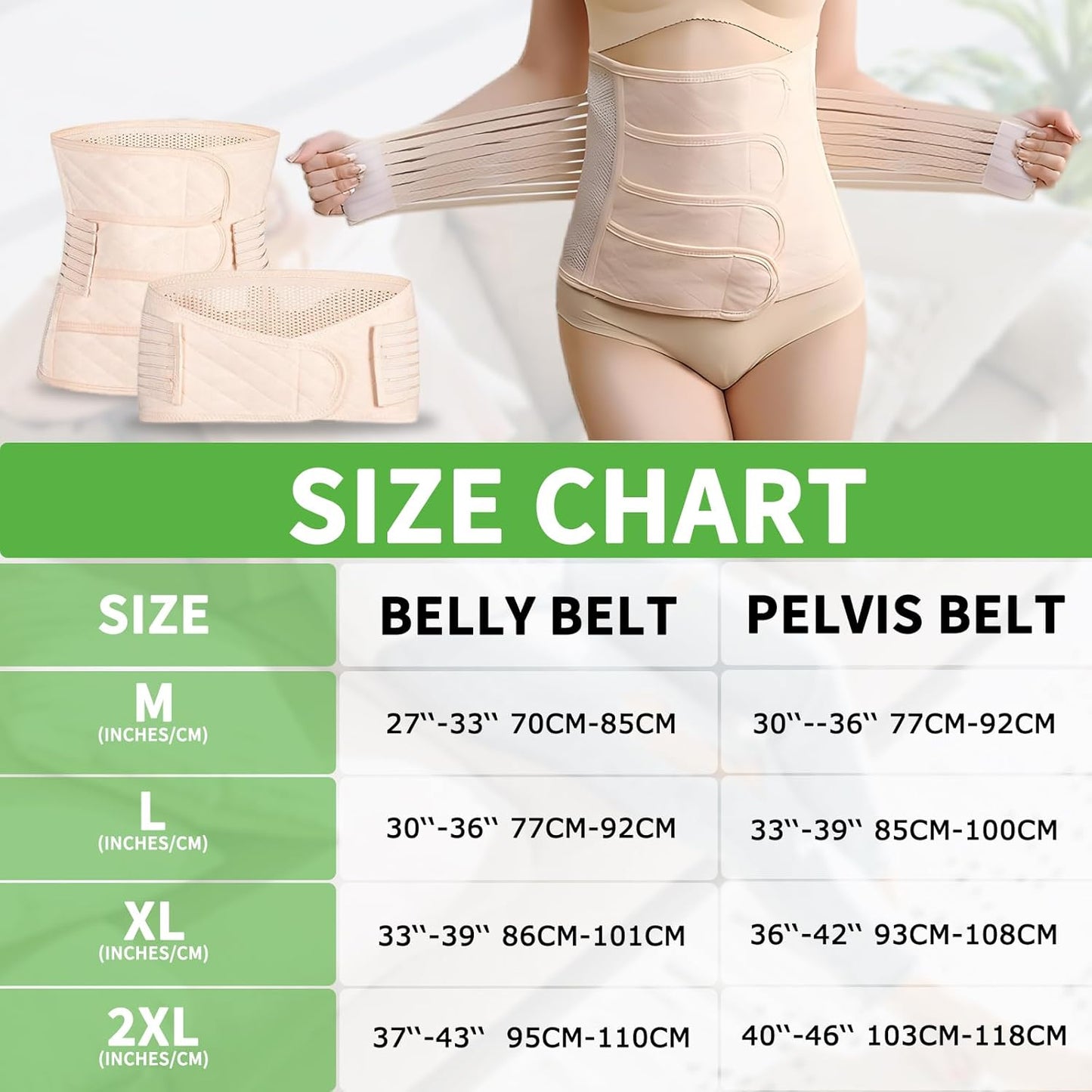 2 in 1 Postpartum Belly Band Wrap Beige, C-Section Support Belt XX-Large, Post Partum Support Recovery Waist/Pelvis Belt, Hysterectomy Belly Band Binder Girdle Stomach