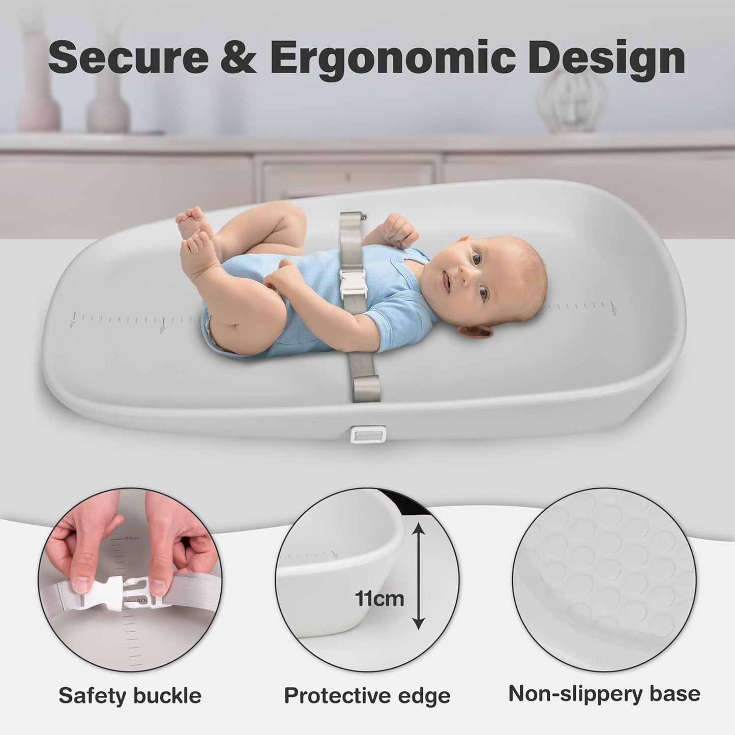 Baby Changing Pad, Soft, Lightweight and Portable, Waterproof and Easy to Clean, Large EVA Cushion for Comfort with Height Scale and Anti Slip Bottom (Grey with Height Scale)