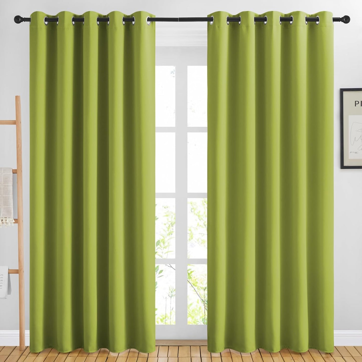 NICETOWN Room Darkening Draperies Curtains Panels - Window Treatment Thermal Insulated Solid Grommet Room Darkening Curtains/Panels/Drapes for Bedroom (Fresh Green, Set of 2, 66 by 84 Inch)