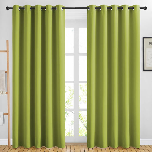NICETOWN Room Darkening Draperies Curtains Panels - Window Treatment Thermal Insulated Solid Grommet Room Darkening Curtains/Panels/Drapes for Bedroom (Fresh Green, Set of 2, 66 by 84 Inch)