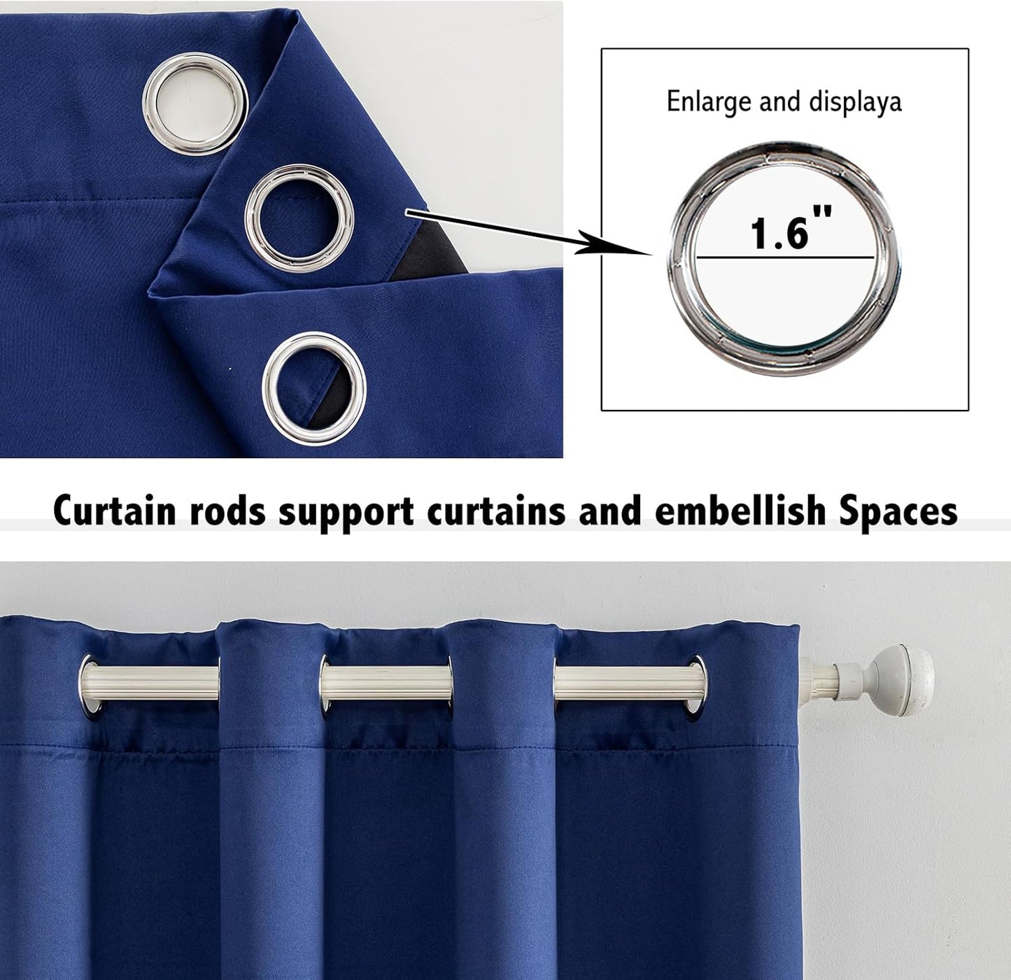 Anytime 100% Blackout Curtain Set, Thermal Insulated & Energy Efficiency Window Draperies for Guest Room, Full Shading Panels for Shift Worker and Light Sleepers（Navy Blue, 2 Panels, 52W x 84L）