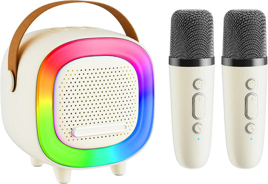 Mini Karaoke Machine Speaker for Kids Adults, Portable Bluetooth with 2 Wireless Microphones, Children's Day Birthday Gift Ideas for Toys for Teens Boys and Girls Aged 4, 5, 6, 7, 8, 9, 10, 11, 12+