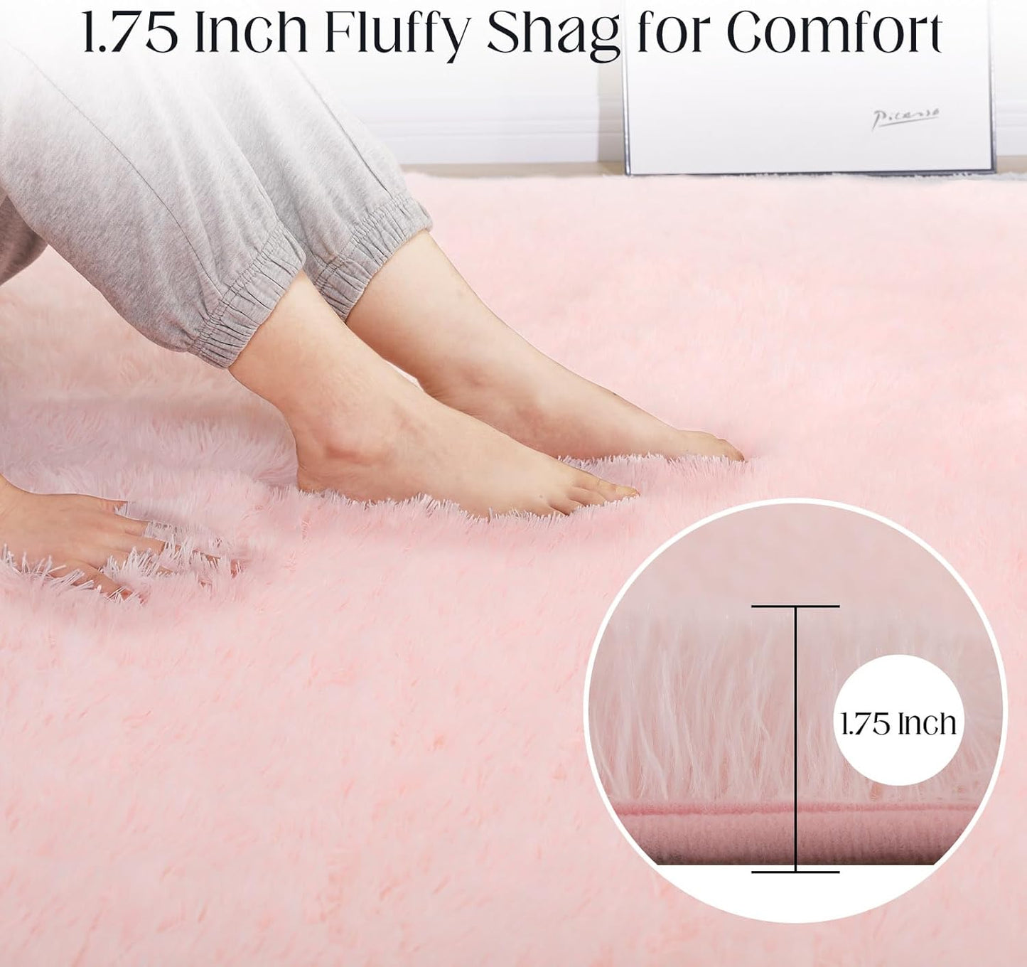 Fluffy Pink Area Rug, 4x6 Shag Rugs for Bedroom, Soft Plush Area Rugs for Living Room, Non-Slip Indoor Carpet for Nursery, Study Room, Playroom, Home Decor